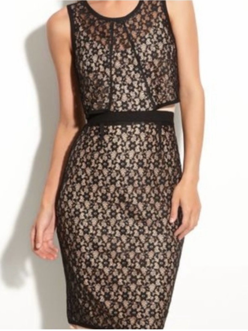 Marc by Marc Jacobs Black Lace Overlay Midi Dress with Nude Lining